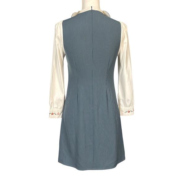 Miss Patina London Mini Dress Size Small Gray Pinstripe Kitten Collar Retro 60s - Picture 2 of 9